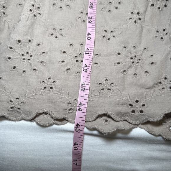 Laura Bianchi Womens M Tan Cotton Eyelet Tiered Button Down Midi Shirt Dress EUC - Picture 7 of 12